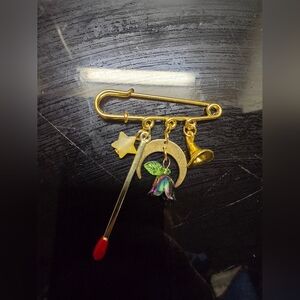 Kilt Pin, Dangle Brooch With Witch Hat, Match & Floral (Flower) Charms